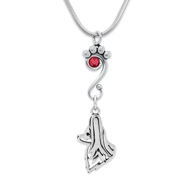Papillon Necklace Head Design with Siam Crystal in Sterling Silver on Snake Chain.