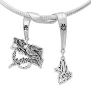 Papillon Necklace Head and Body Designs on Paw Print Charm Holder in Sterling Silver on Omega Chain.