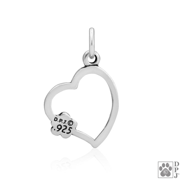 Delicate paw print and heart necklace in sterling silver