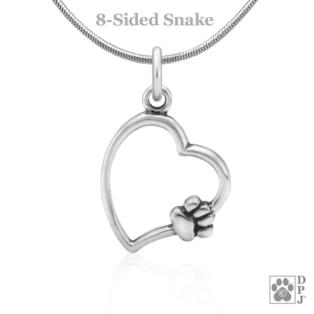 Heart and paw necklace pendant jewelry in sterling silver, Top rated cat mom gifts
