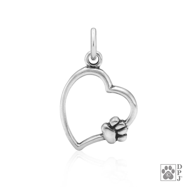 Dog paw heart necklace in sterling silver,  jewelry gifts for animal lovers