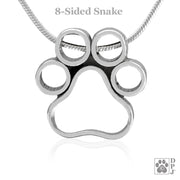 Paw print necklace pendant in sterling silver, Sliding sterling silver jewelry