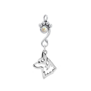 Pembroke Welsh Corgi Pendant Head Design with Aurora Borealis Crystal in Sterling Silver.
