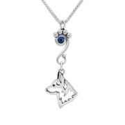 Pembroke Welsh Corgi Necklace Head Design with Scarabaeus Crystal in Sterling Silver on Box Chain.