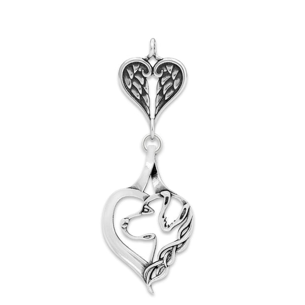 Golden Retriever Sympathy Gift Pendant with Heart Shaped Angel Wing Pendant in Sterling Silver.