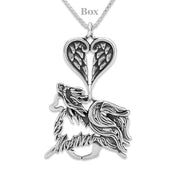 Papillon Sympathy Gift Necklace with Heart Shaped Angel Wing Pendant in Sterling Silver on Box Chain.