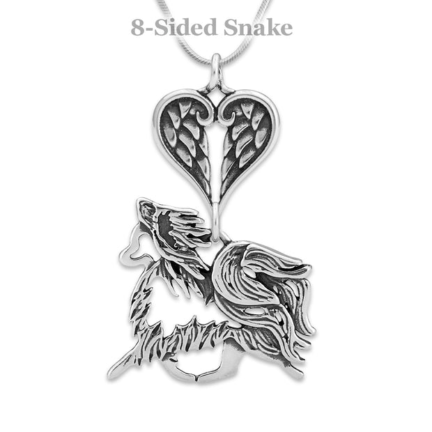 Papillon Sympathy Gift Necklace with Heart Shaped Angel Wing Pendant in Sterling Silver on Snake Chain.