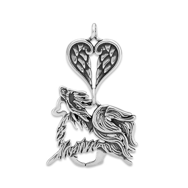 Papillon Sympathy Gift Pendant with Heart Shaped Angel Wing Pendant in Sterling Silver.