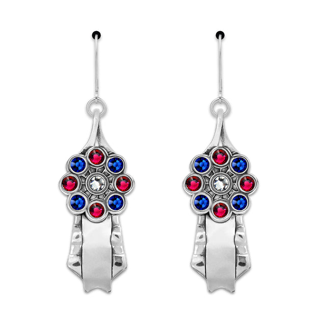 Personalized Crystal Rosette Ribbon Earrings in Sterling Silver, Championship Jewelry