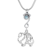 Pomeranian Necklace Body Design with Light Sapphire Crystal in Sterling Silver on Snake Chain.