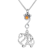 Pomeranian Necklace Body Design with Topaz Crystal in Sterling Silver on Box Chain.