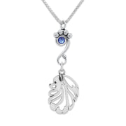 Pomeranian Necklace Head Design with Sapphire Crystal in Sterling Silver on Box Chain.