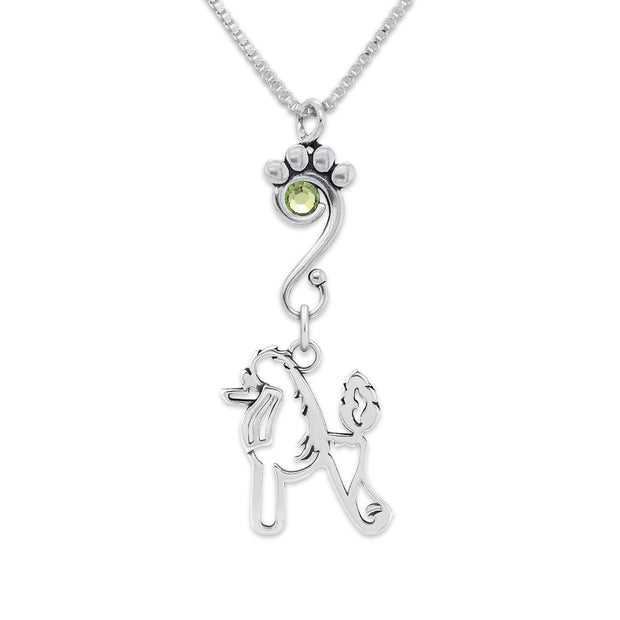 Poodle Necklace Body Design with Peridot Crystal in Sterling Silver with Box Chain.