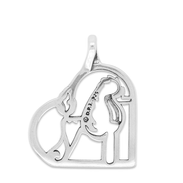 Poodle Heart Pendant in Sterling Silver Back Side View.