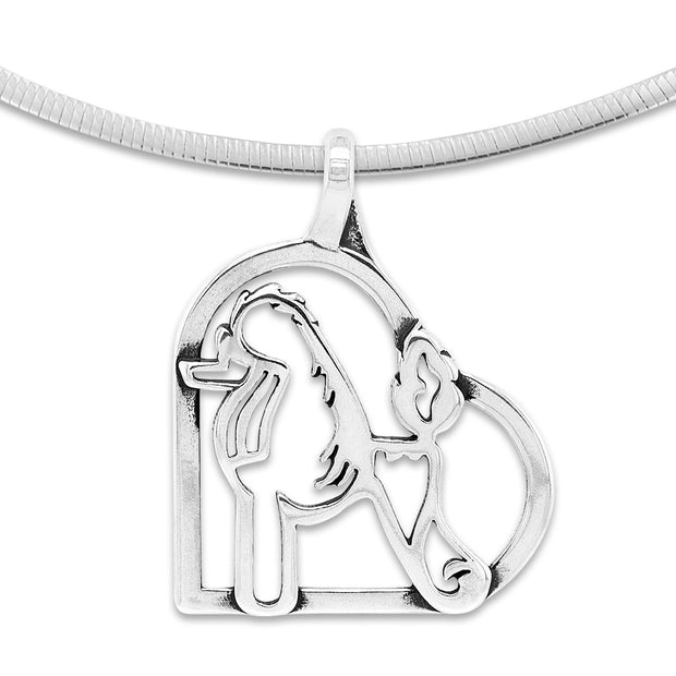 Poodle Heart Necklace Body Design in Sterling Silver on Snake Chain.