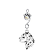 Portuguese Water Dog Pendant Head Design with Aurora Borealis Crystal in Sterling Silver.