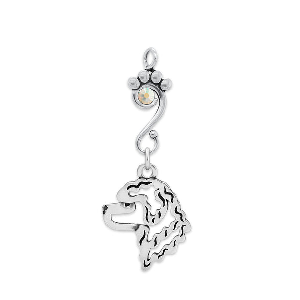 Portuguese Water Dog Pendant Head Design with Aurora Borealis Crystal in Sterling Silver.
