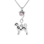 Portuguese Water Dog Necklace Body Design with Fish with Light Amethyst Crystal in Sterling Silver on Box Chain.