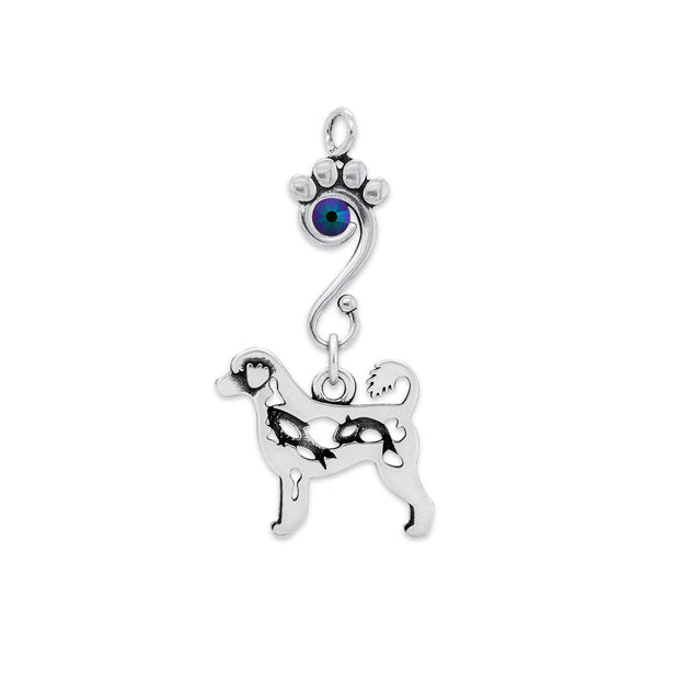 Portuguese Water Dog Pendant Body Design with Fish with Scarabaeus Crystal in Sterling Silver.