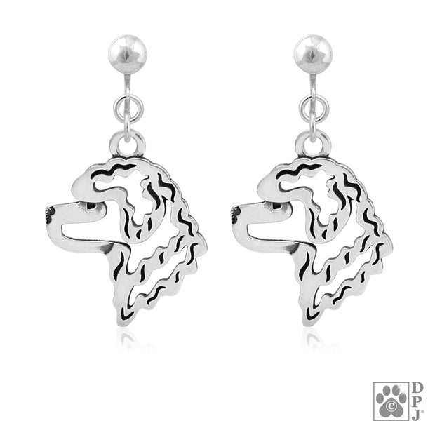 Sterling silver Portuguese Water Dog clip on earrings head study, Portuguese Water Dog products