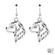 Sterling silver Portuguese earrings head study on french hooks, Portuguese Water Dog gifts