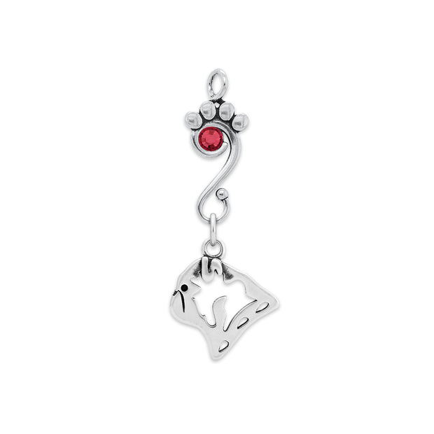 Pug Pendant Head Design with Siam Crystal in Sterling Silver.