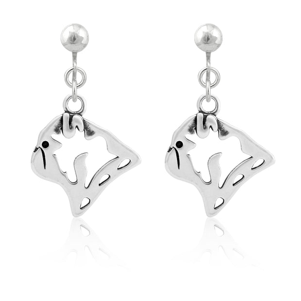 Pug Clip-On Earrings Head Design in Sterling Silver.