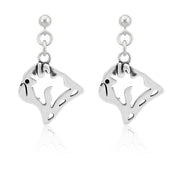 Pug Earrings Head Design in Sterling Silver in Dangle Post.