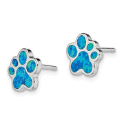 Blue Opal Paw Print Earrings In Sterling Silver