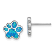 Blue Opal Paw Print Earrings In Sterling Silver