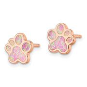 Pink Opal Paw Print Earrings Rose Gold Plated