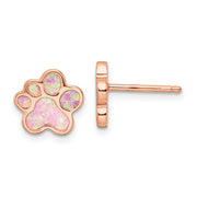 Pink Opal Paw Print Earrings Rose Gold Plated