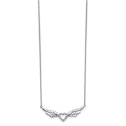 Angel Necklace W/C.Z. Heart In Sterling Silver W/Rhodium Plating