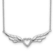 Angel Necklace W/C.Z. Heart In Sterling Silver W/Rhodium Plating