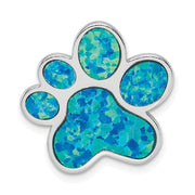 Blue Opal Paw Print Necklace Pendant In Sterling Silver