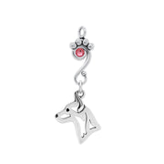 Rat Terrier Pendant Head Design with Rose Crystal in Sterling Silver.