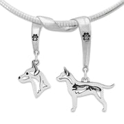 Rat Terrier Necklace Head and Body Designs on Paw Print Charm Holder in Sterling Silver on Omega Chain.