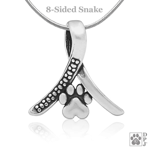 Paw print and loop dog rescue necklace pendant, Paw print necklace in sterling silver