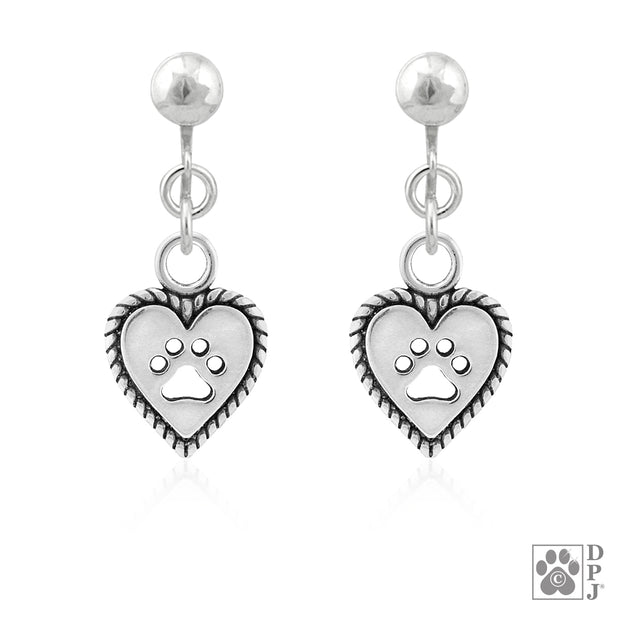 Paw and Heart Earrings, Roped Into Your Love Heart