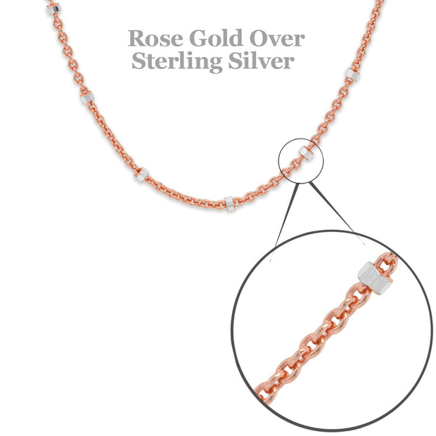 2 Tone 18K Rose Gold Vermeil Sterling Silver Satellite Chain 16"
