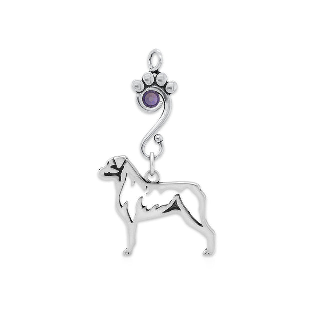 Rottweiler Pendant Body Design with Tanzanite Crystal in Sterling Silver.