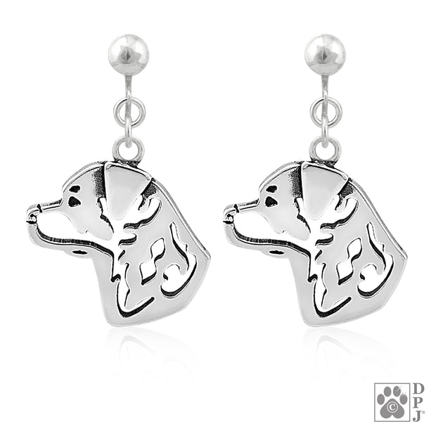 Sterling silver Rottweiler clip on earrings head study, Rottweiler products