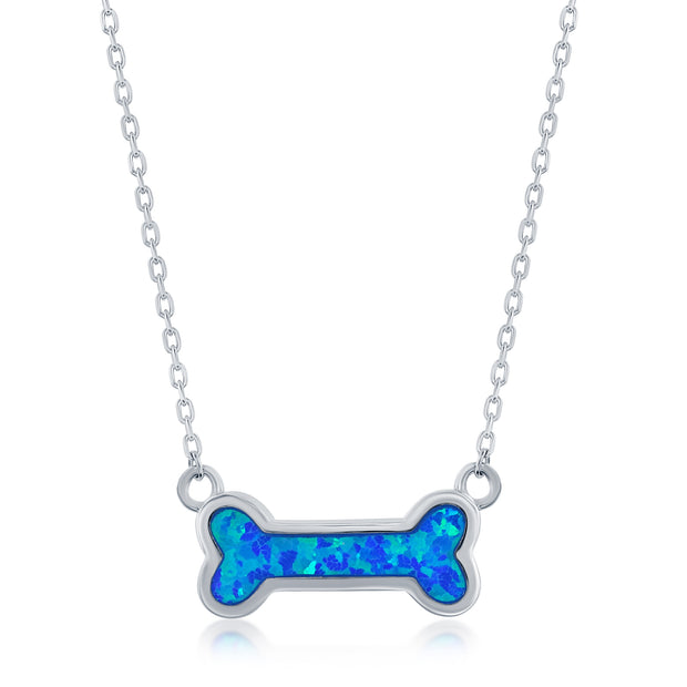 Sterling Silver Dog Bone Necklace with Blue Opal Inlay