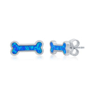 Sterling Silver Dog Bone Studs with Blue Opal Inlay