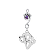 Saint Bernard Pendant Head Design with Fuchsia Crystal in Sterling Silver.