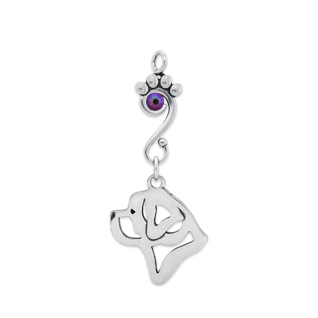 Saint Bernard Pendant Head Design with Fuchsia Crystal in Sterling Silver.
