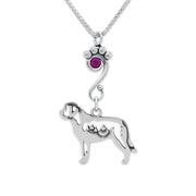 Saint Bernard Necklace Body Design with Mountains with Amethyst Crystal in Sterling Silver on Box Chain.