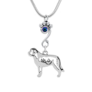 Saint Bernard Necklace Body Design with Mountains with Scarabaeus Crystal in Sterling Silver on Snake Chain.