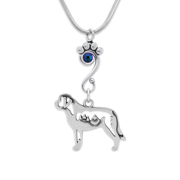 Saint Bernard Necklace Body Design with Mountains with Scarabaeus Crystal in Sterling Silver on Snake Chain.