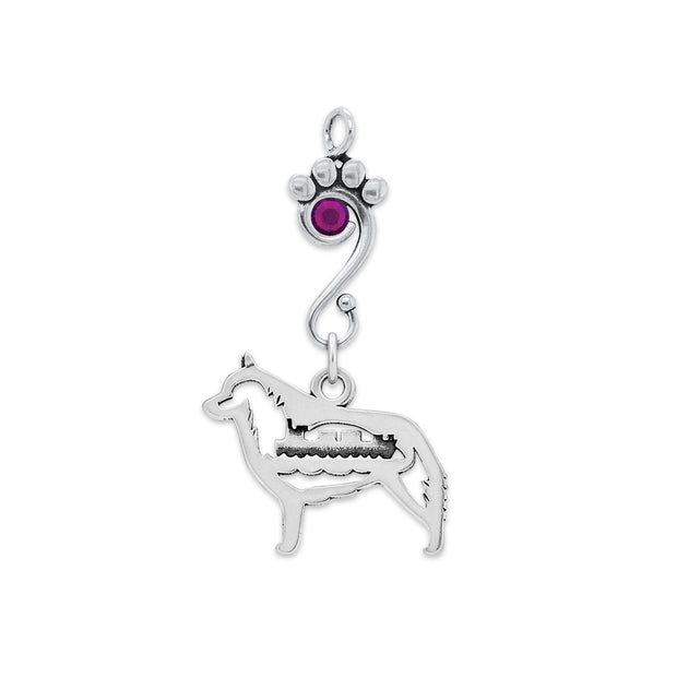 Schipperke Pendant Body Design with Barge and Amethyst Crystal in Sterling Silver.